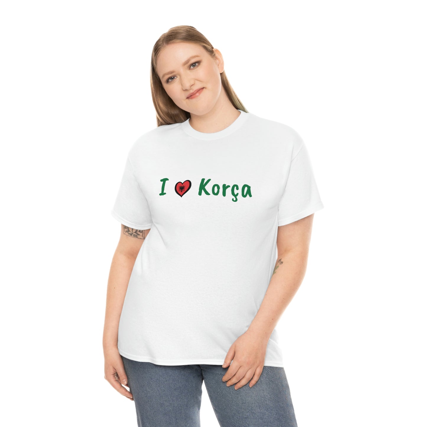 I Love Korca Baumwoll-T-Shirt für Damen/Herren
