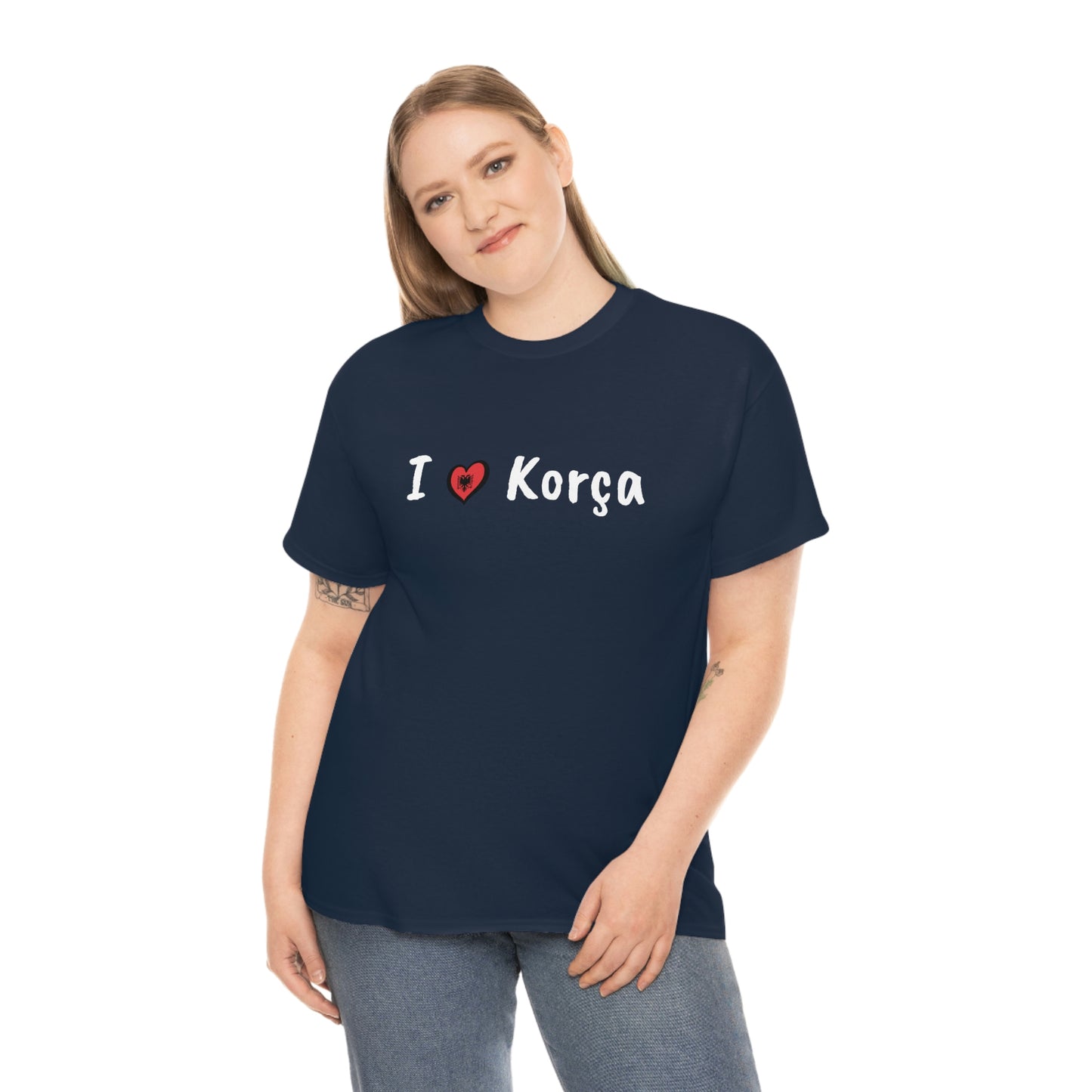 I Love Korca Baumwoll-T-Shirt für Damen/Herren