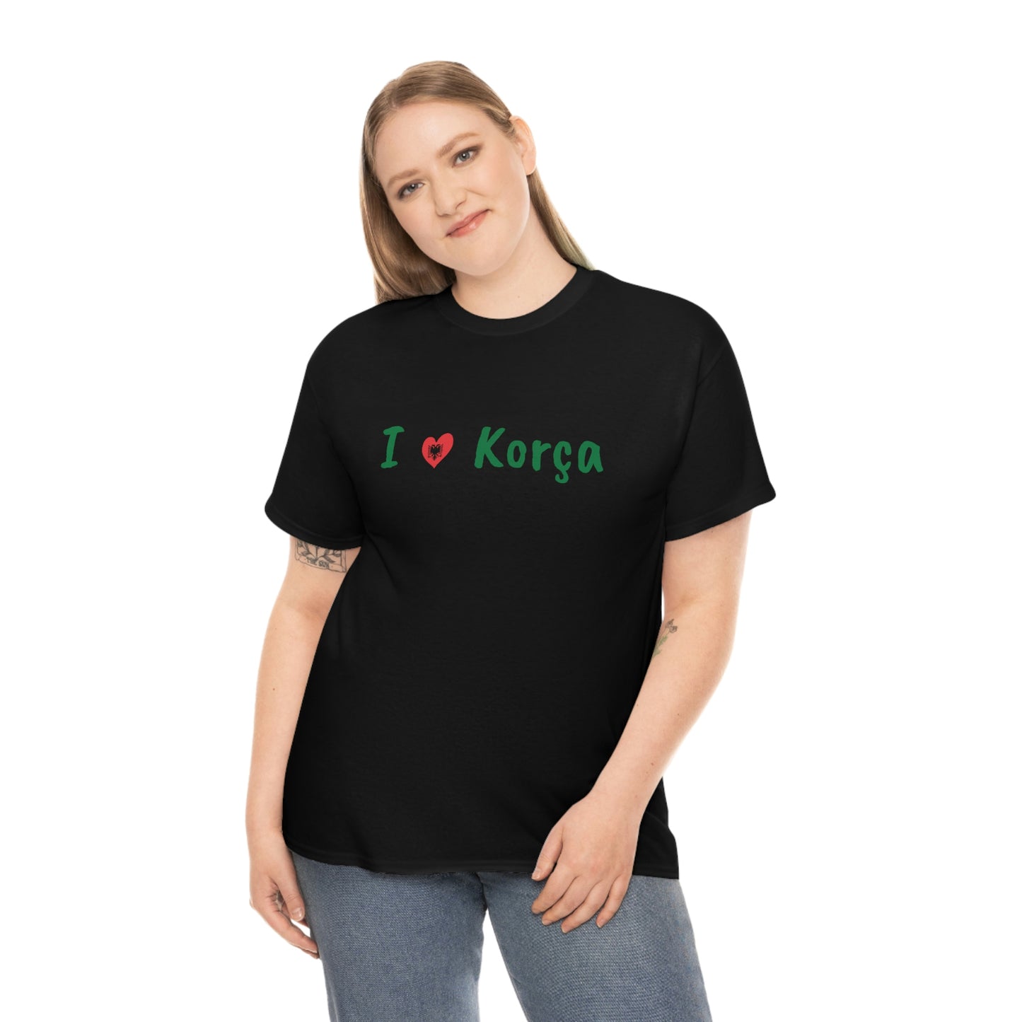 I Love Korca Baumwoll-T-Shirt für Damen/Herren