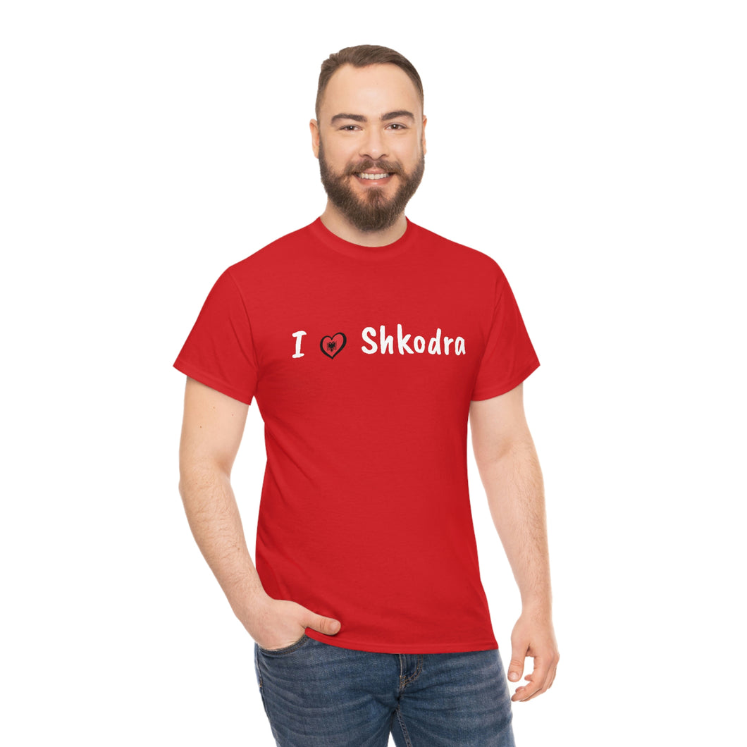 T-shirt en coton I Love Shkodra pour femmes/hommes